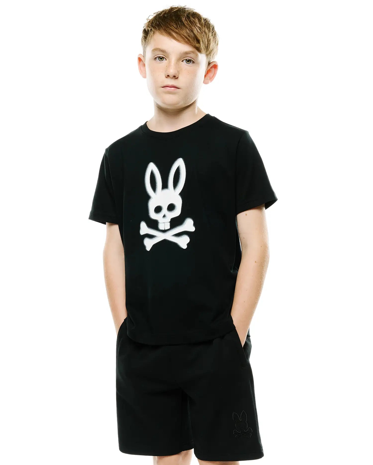 Psycho Bunny Kids Tees Emmanuel Graphic Tee KT0200240 maglietta nera Pima
