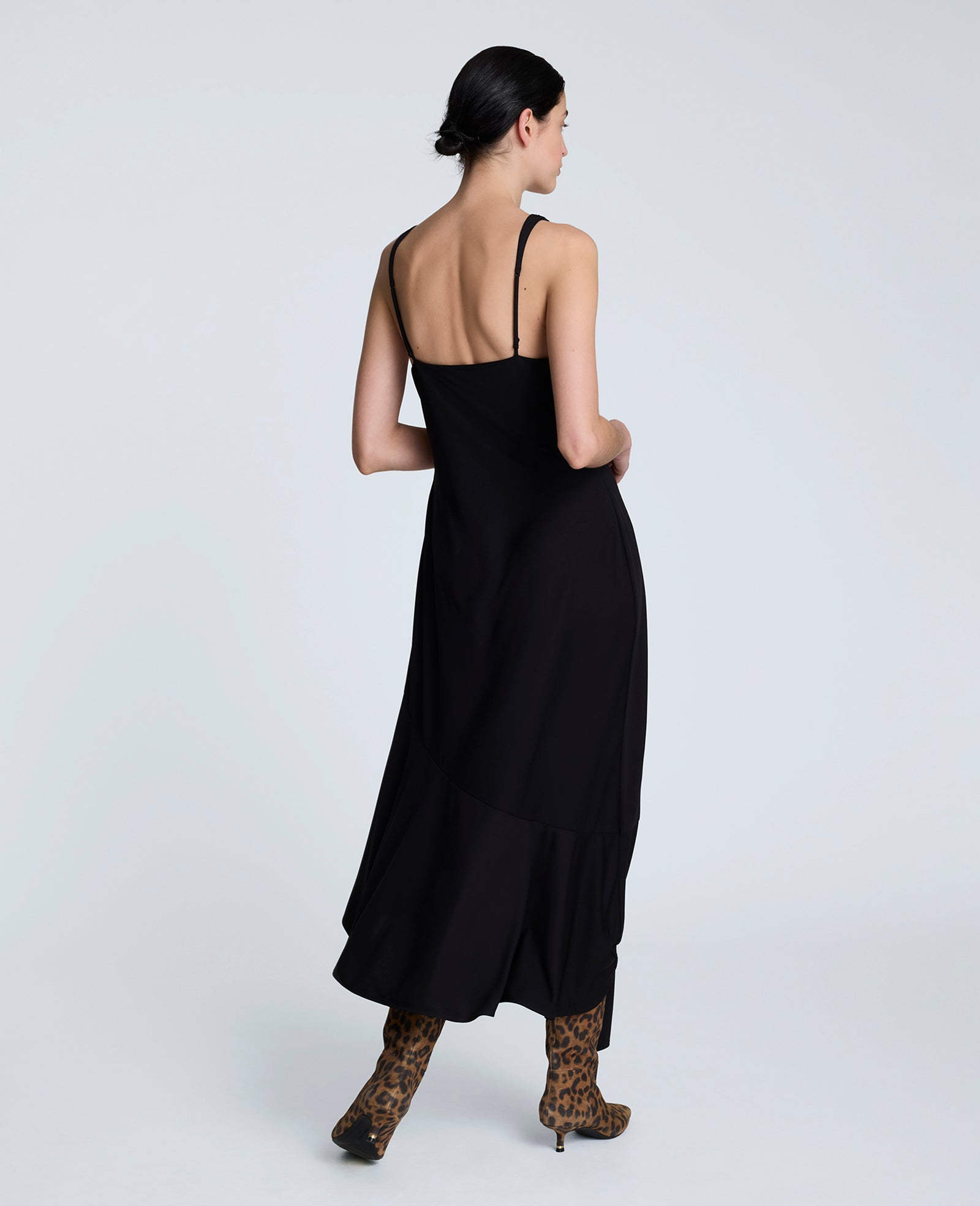 Kenneth Cole Reaction Clothing Asymmetrical Hem Cowl Neck Dress abito nero lungo