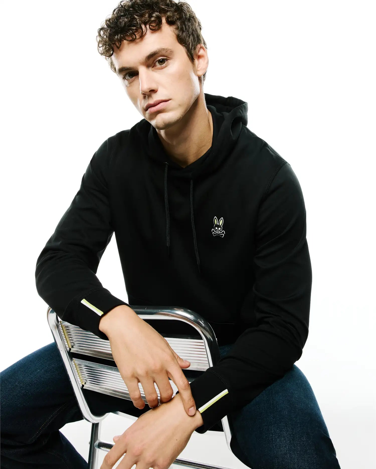 Psycho Bunny Men's Sweatshirts & Hoodies MEN'S LEX FLEECE HOODIE MT0500316 felpa nera con cappuccio morbida