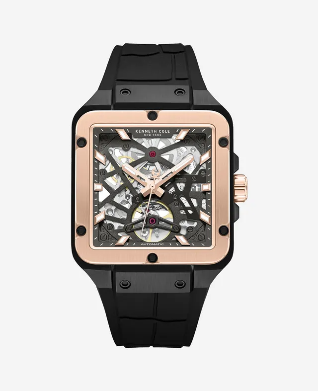 Kenneth Cole Reaction Watches Skeleton Automatic Silicone Watch orologio nero