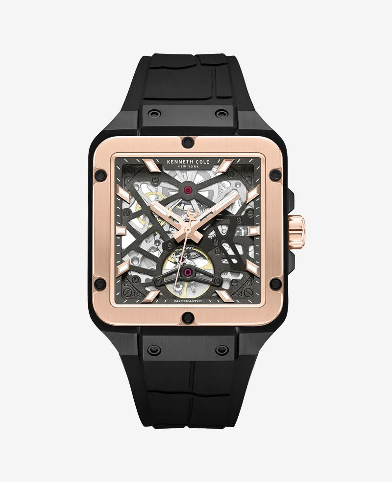 Kenneth Cole Reaction Watches Skeleton Automatic Silicone Watch orologio nero