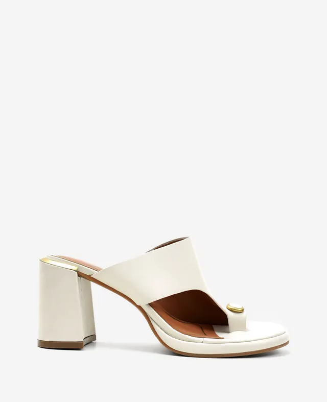 Kenneth Cole Reaction Shoes Syndika Leather Stone Toe Ring Heeled Sandal sandali ecru in pelle