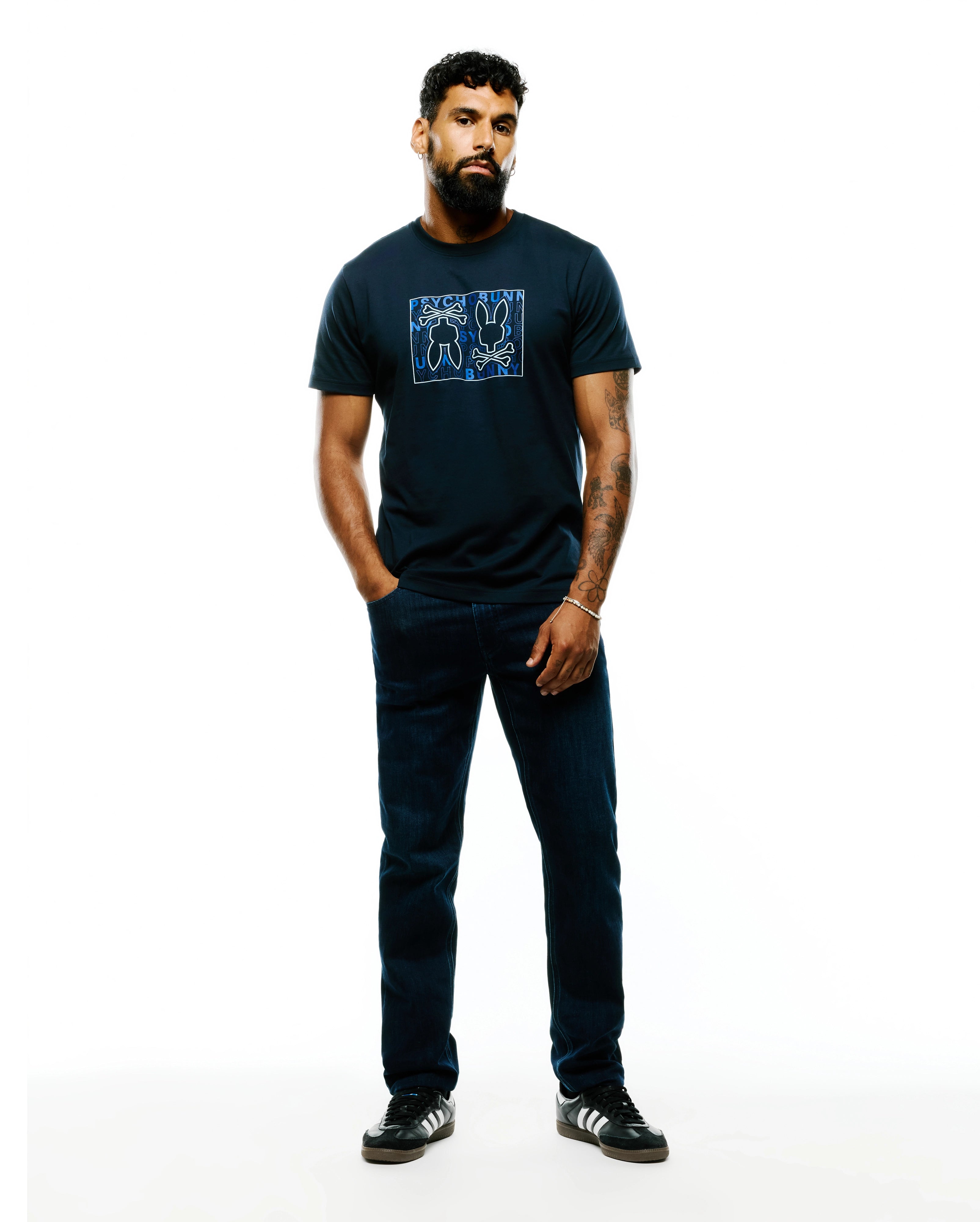 Psycho Bunny Men's Tees Gold Coast Pima Cotton Graphic Tee maglietta blu in cotone Pima