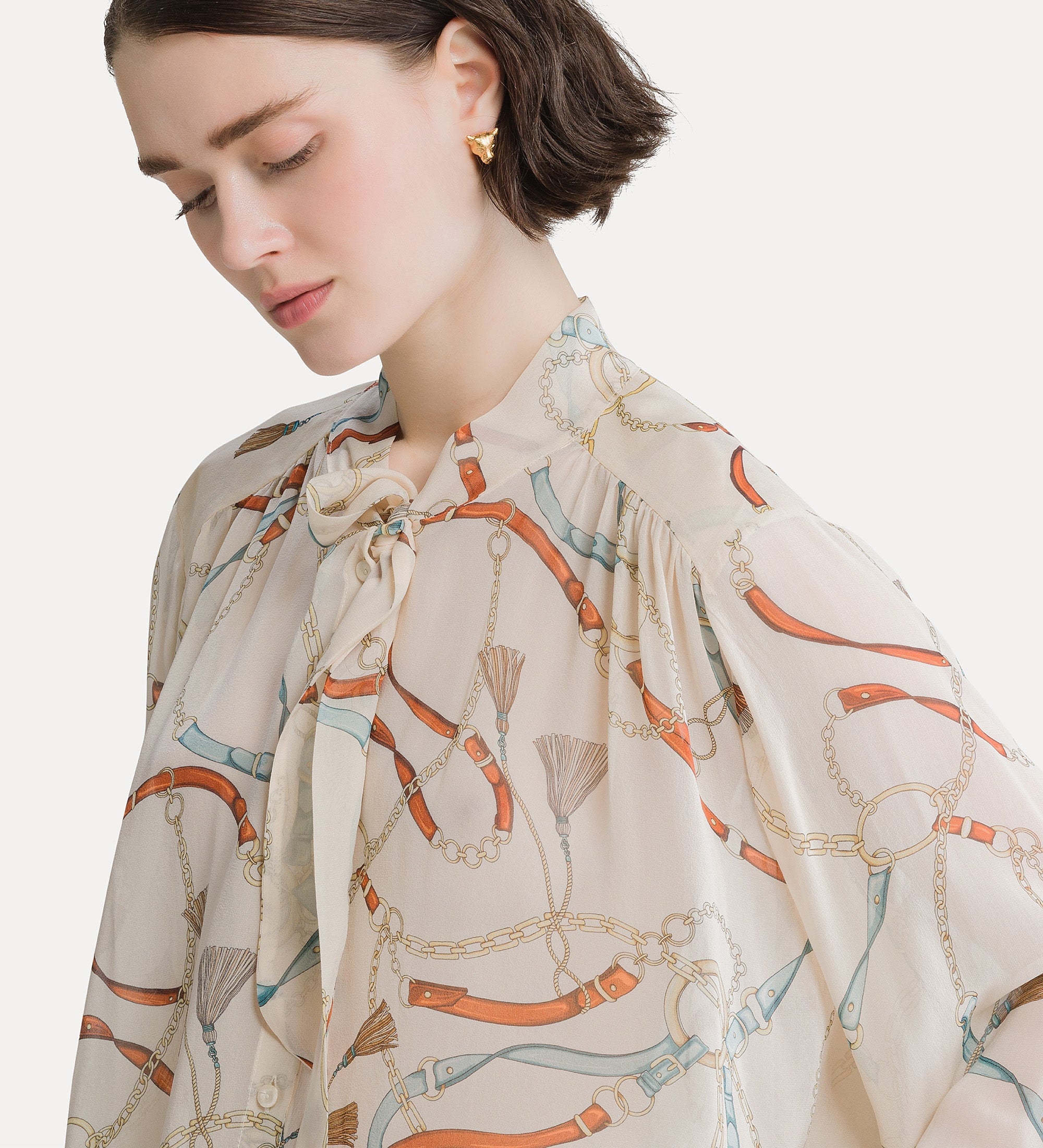 Forte camicie camicia The Crown cropped in seta avorio
