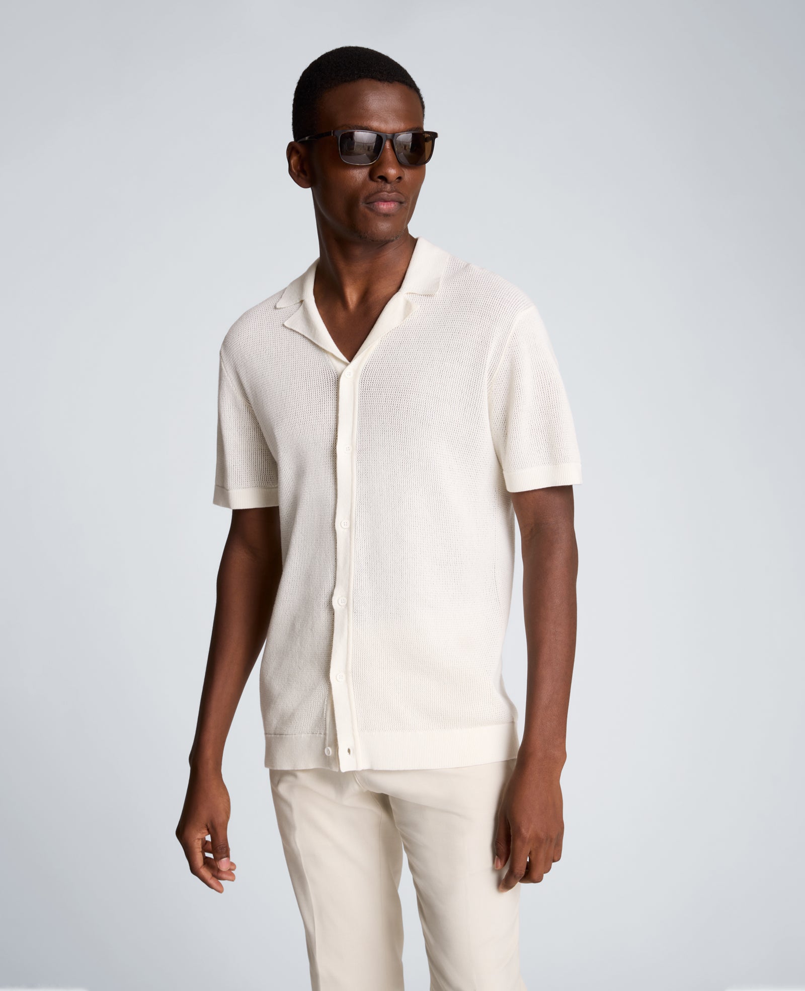 Kenneth Cole Reaction Clothing Knit Camp Shirt camicia uomo White