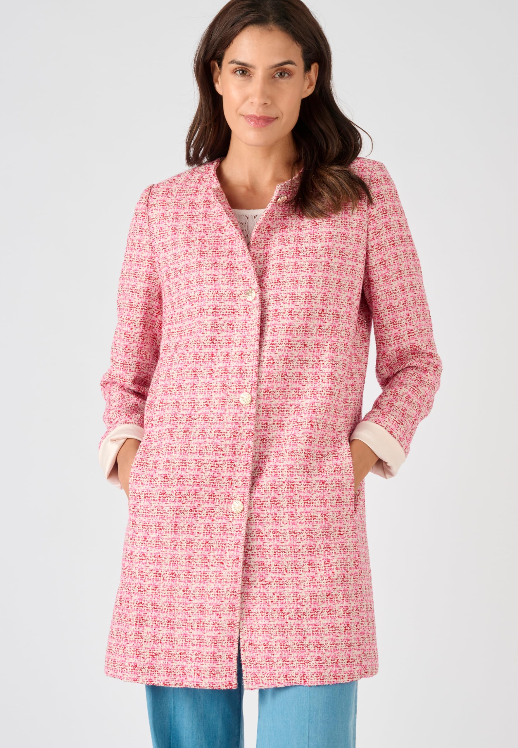 Damart Prêt-à-porter Giacca Lunga Effetto Tweed Fili Brillanti giacca rossa rosa