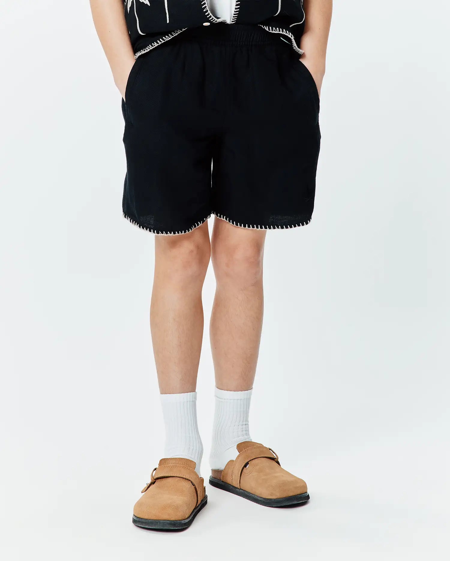 Psycho Bunny Kids Bottoms KIDS BRAD LINEN SHORT 4-8 1/4 KB0700013 bermuda nera in lino e cotone