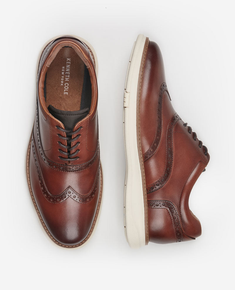 Kenneth Cole Reaction Lendal Wingtip Oxford scarpe stringate cognac in pelle