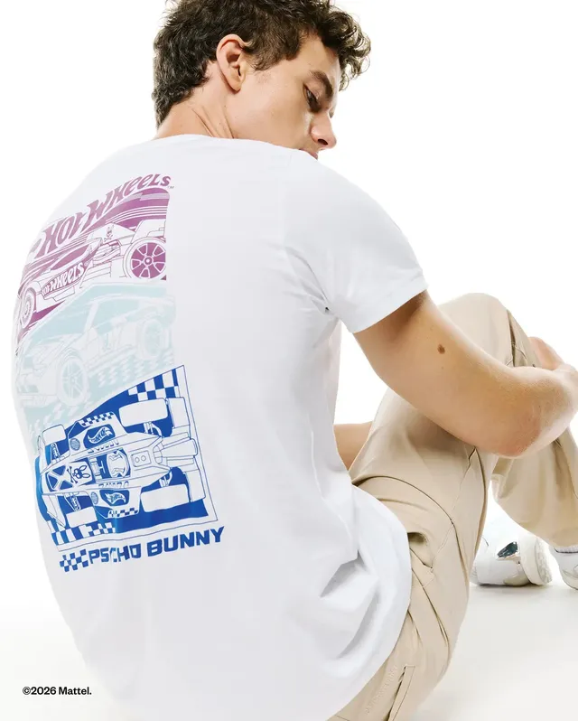 Psycho Bunny Men's Tees Hot Wheels Back Graphic Tee maglietta bianca in Pima