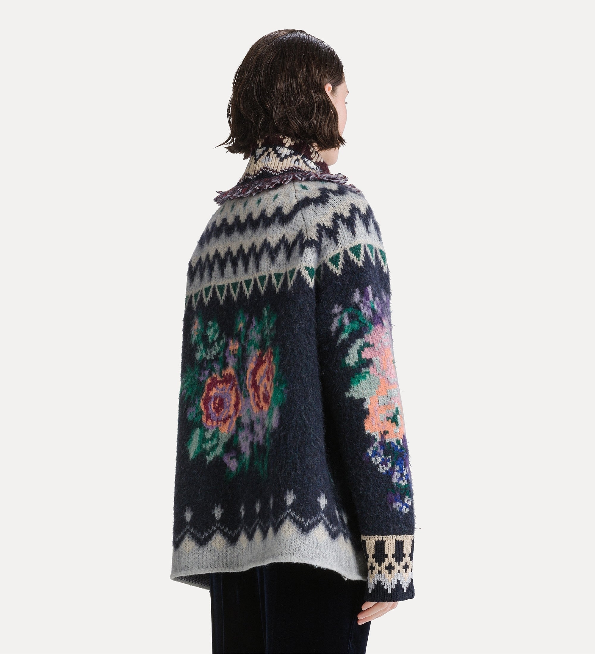 Forte maglieria “the highlands garden” oversized jacquard cardigan nero caldo