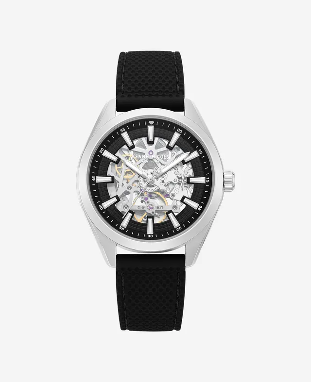 Kenneth Cole Reaction Watches Skeleton Automatic Silicone Strap Watch orologio nero