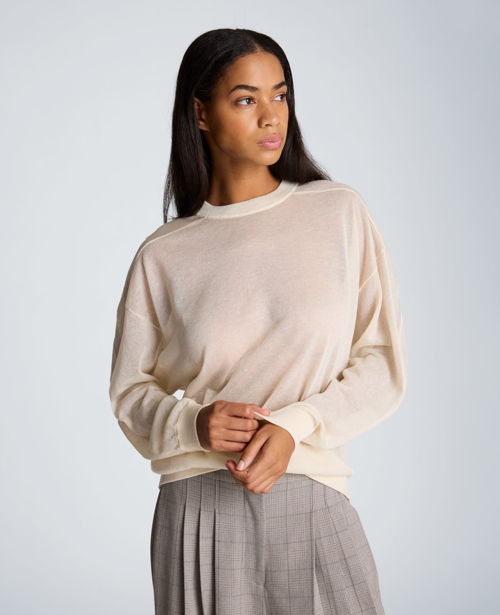 Kenneth Cole Reaction Clothing Sheer Crew Neck Sweatshirt felpa color oyster in acrilico