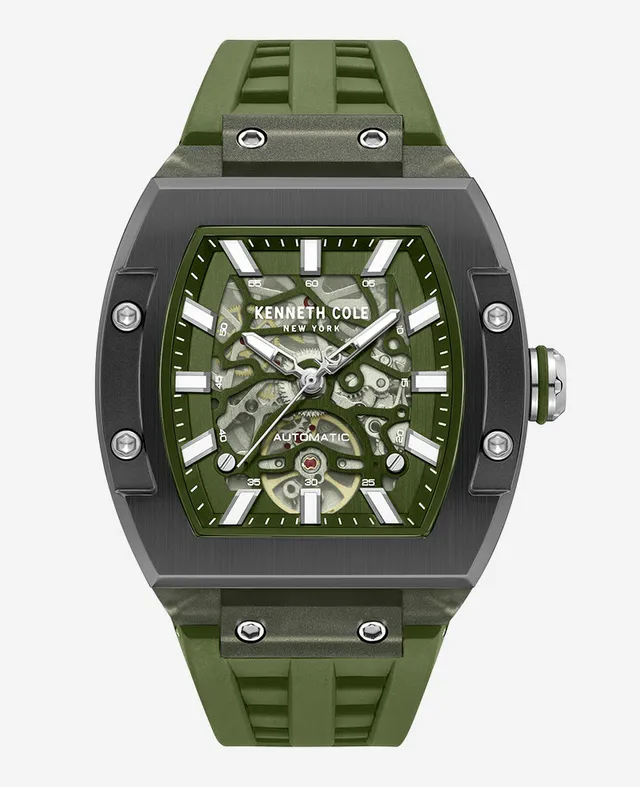 Kenneth Cole Reaction Watches Skeleton Automatic Green Silicone Strap Watch orologio verde