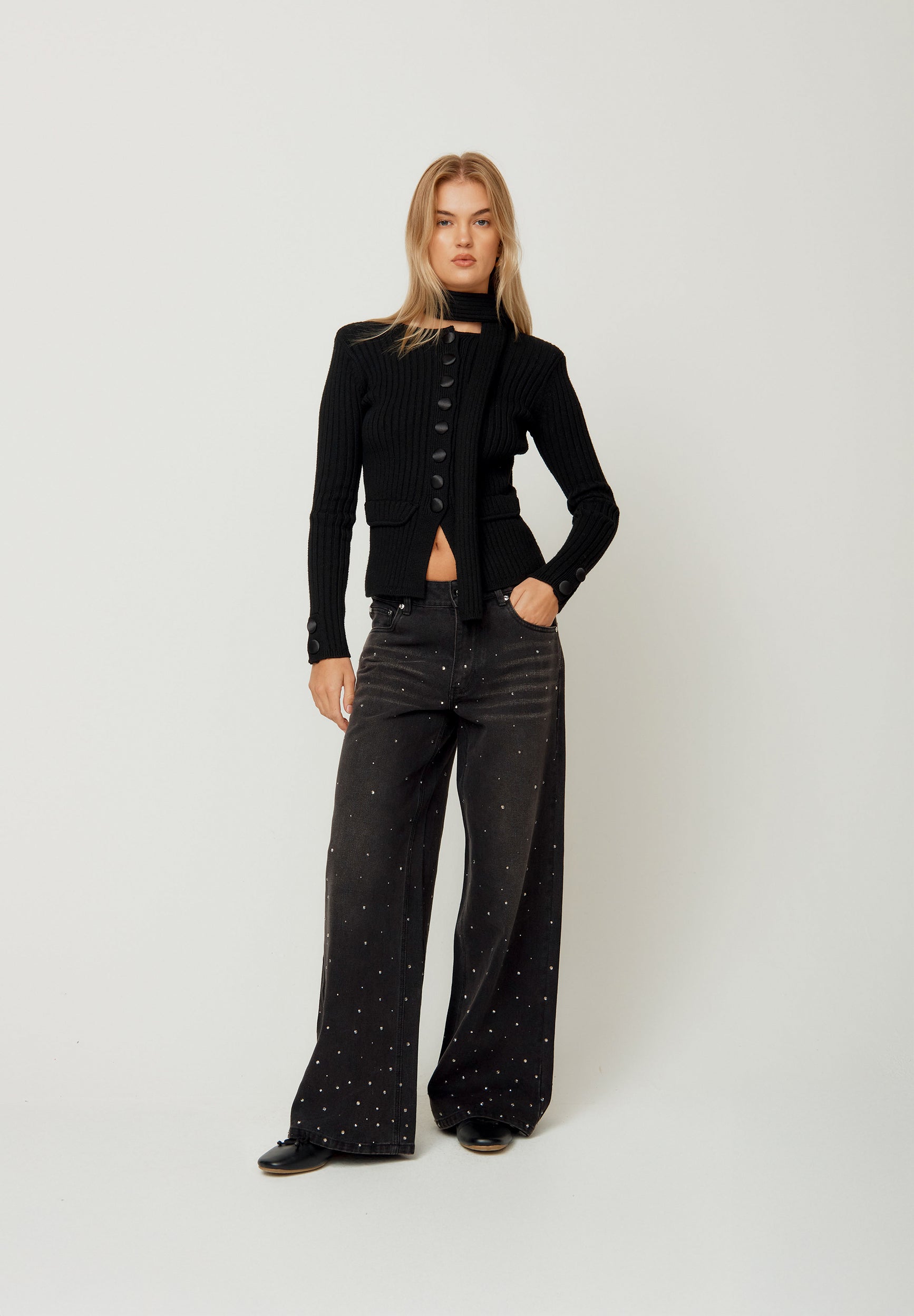 House Of Sunny Women's Knitwear POWER PEGGY cardigan con sciarpa removibile