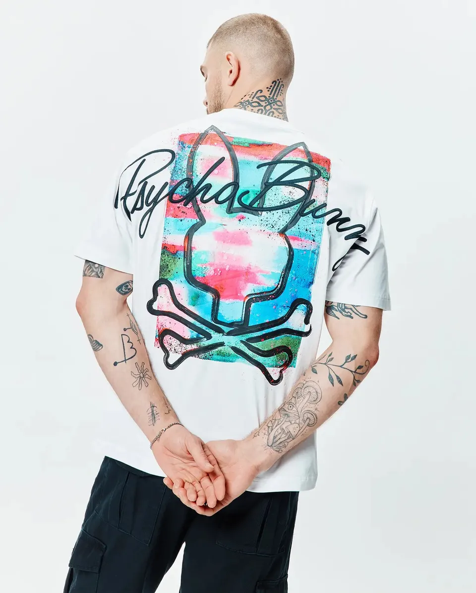 Psycho Bunny Men's Tees Isaac Oversized Tee maglietta bianca oversize