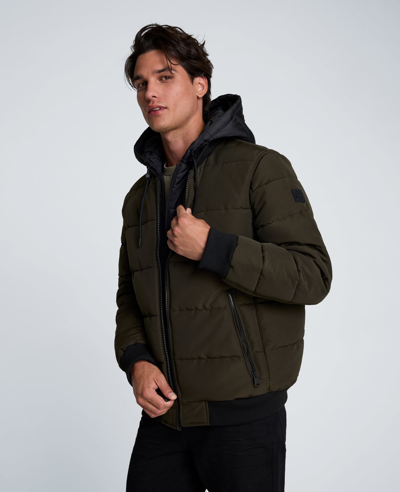 Kenneth Cole Reaction Oxford Hood Bomber Jacket giacca verde S con cappuccio