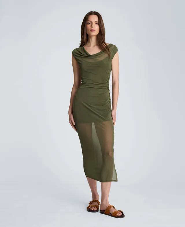 Kenneth Cole Reaction Clothing Sleeveless Cowl Neck Midi Dress vestito midi marrone aderente