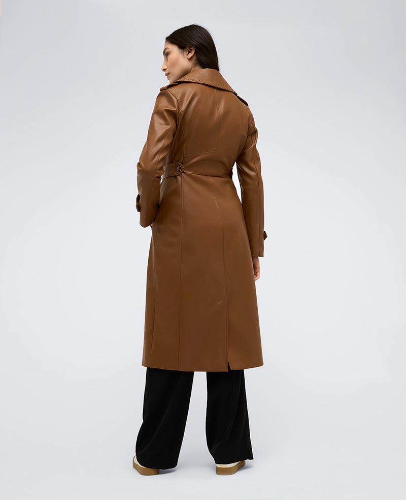 Kenneth Cole Reaction Clothing Faux Leather Belted trench in ecopelle cognac