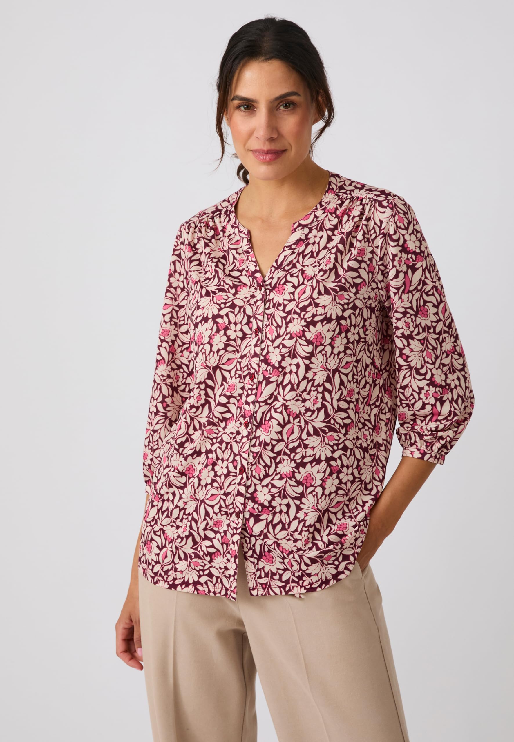Damart Prêt-à-porter camicetta maglia crespe rosa fiorito 38-40 leggera