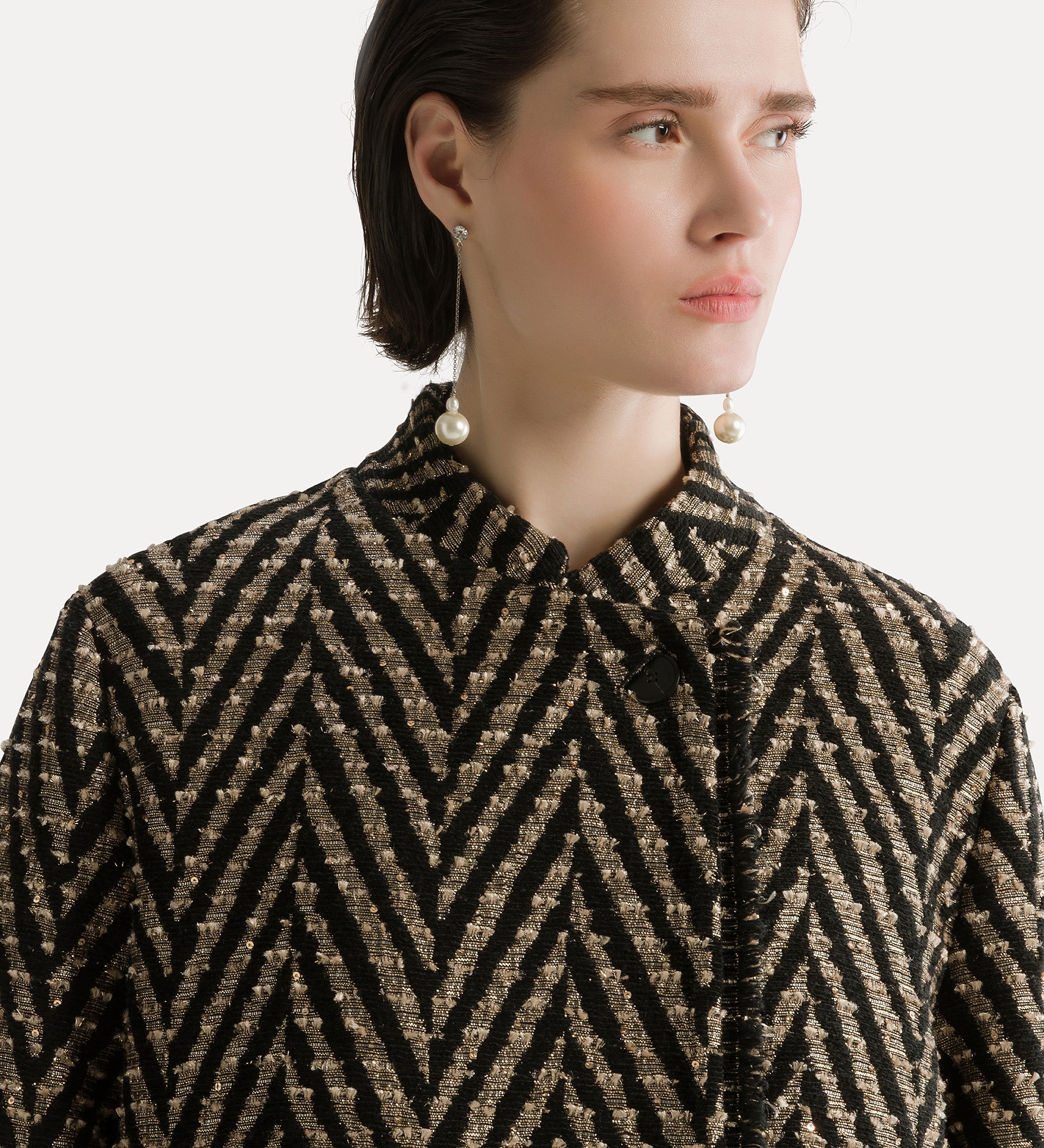 Forte giacche giacca chevron jacquard oversize nera con paillettes