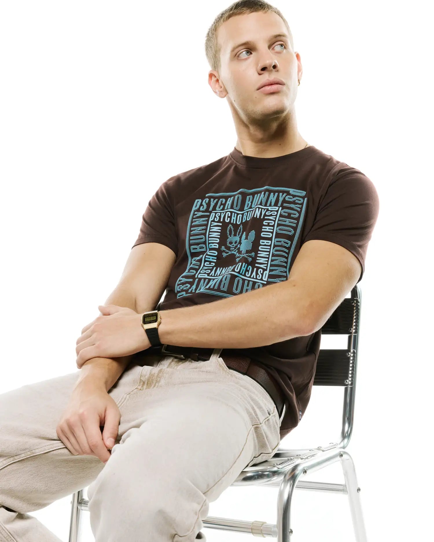 Psycho Bunny Men's Tees Raj Wordmark Graphic T-shirt Java in cotone Pima