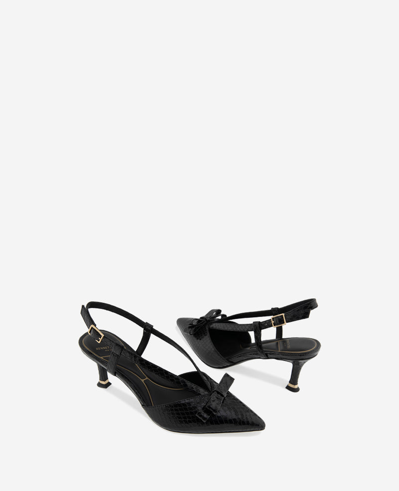 Kenneth Cole Reaction Umayra Snake Slingback Kitten Heel scarpe nere stampa serpente