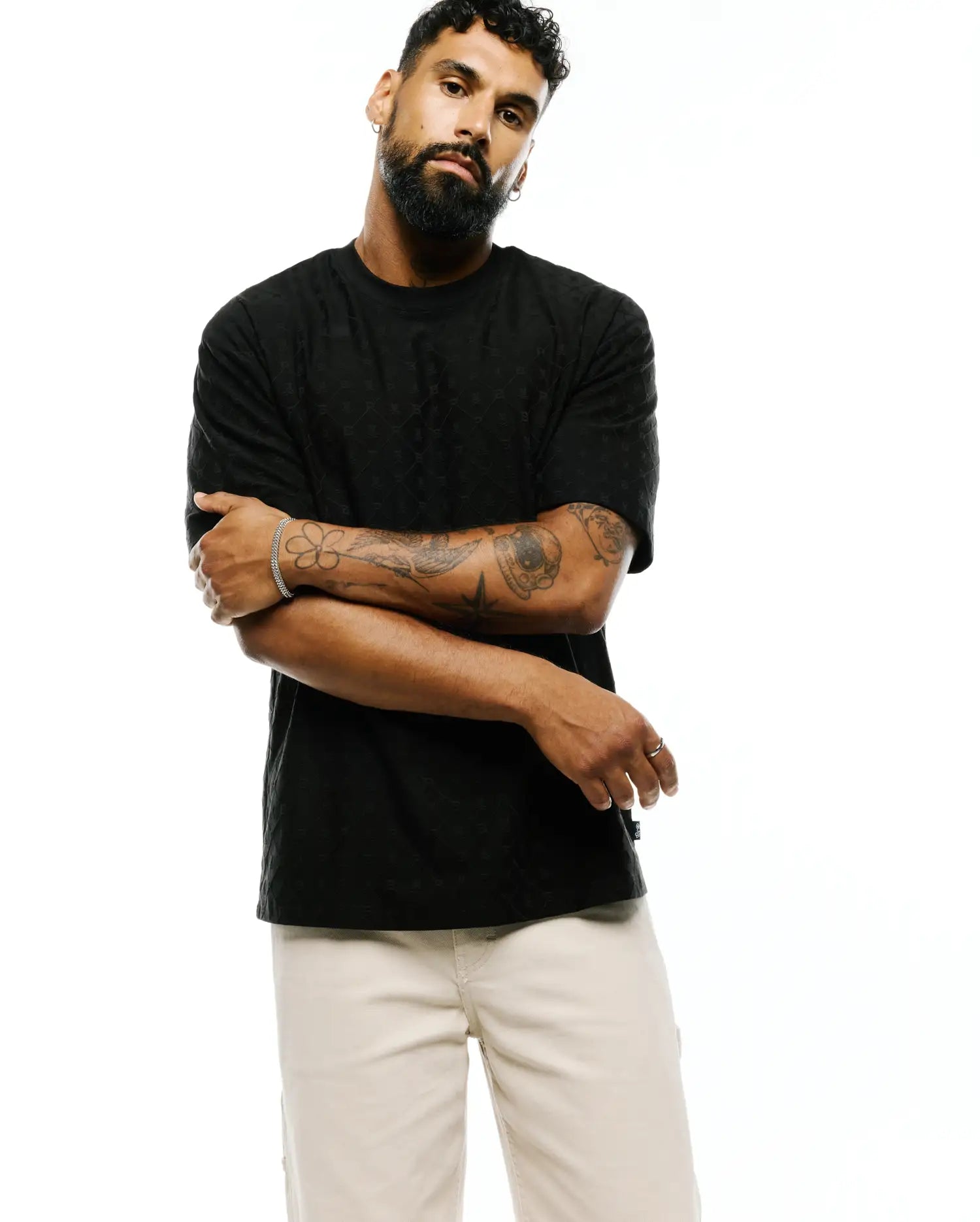Psycho Bunny Men's Tees Garry Jacquard Oversized-Fit Tee MT0200633 maglietta nera jacquard