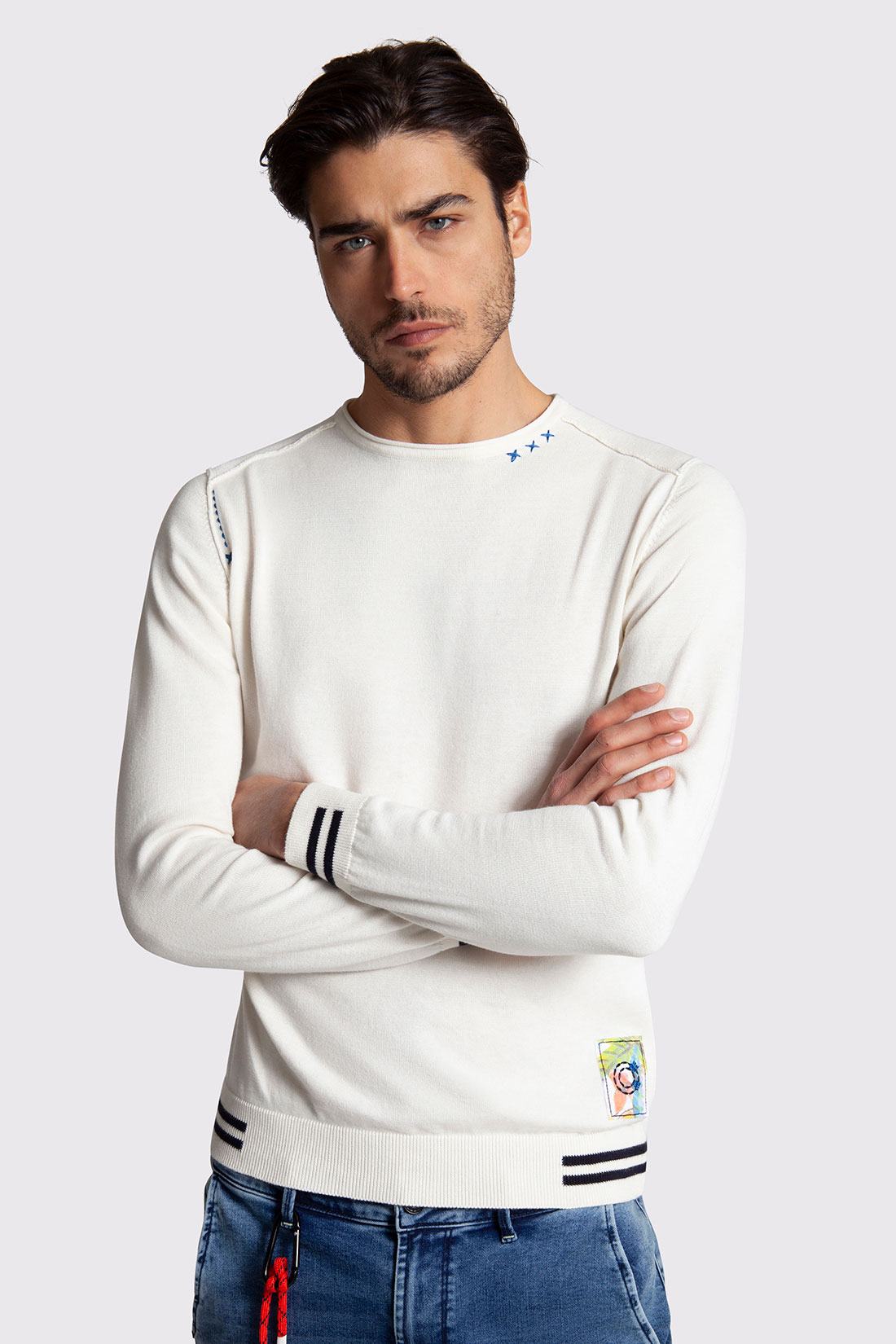 Markup Uomo Maglieria Girocollo cotone manica lunga con patch maglia