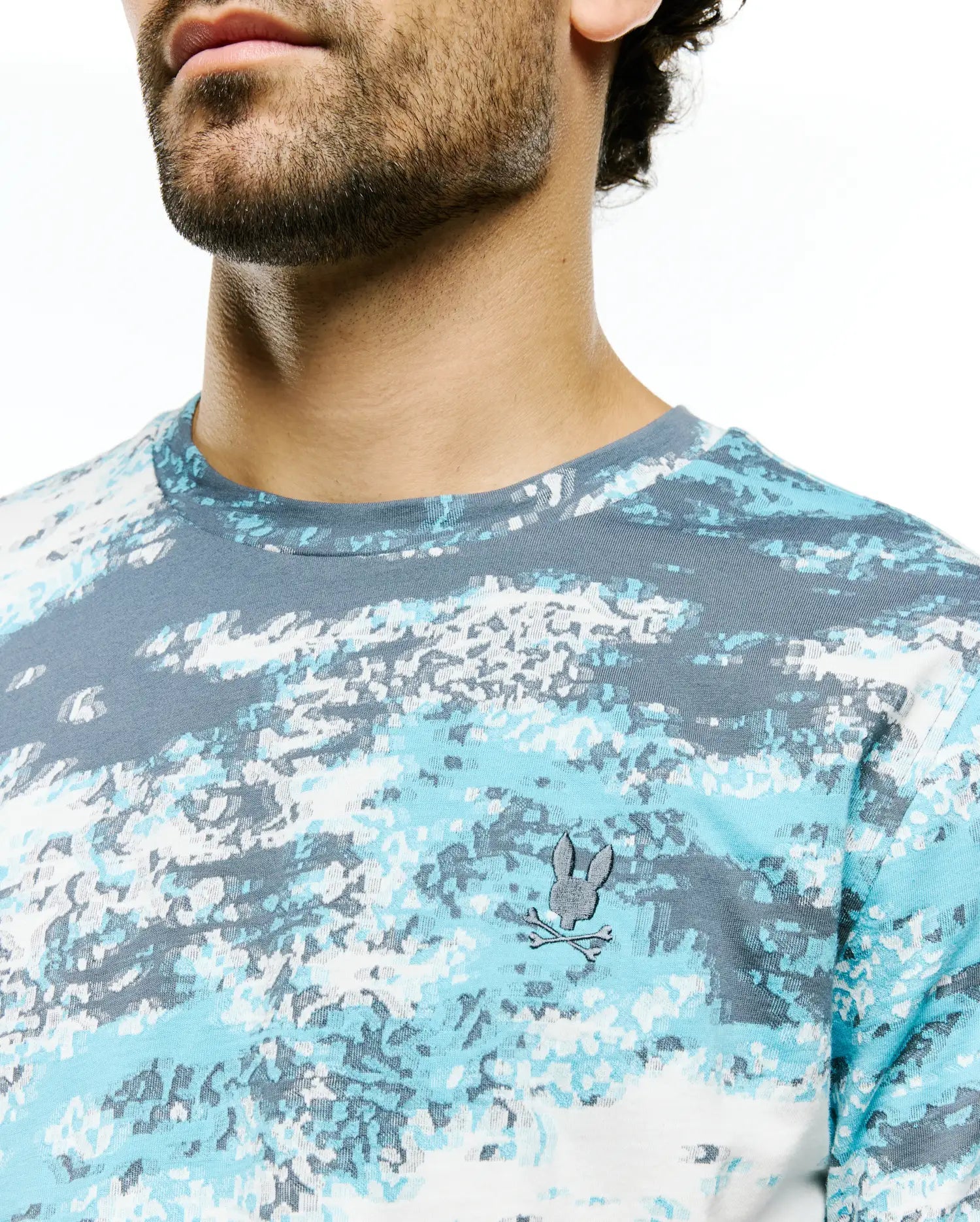 Psycho Bunny Men's Tees Alfie All-Over Jacquard T-shirt blu cotone
