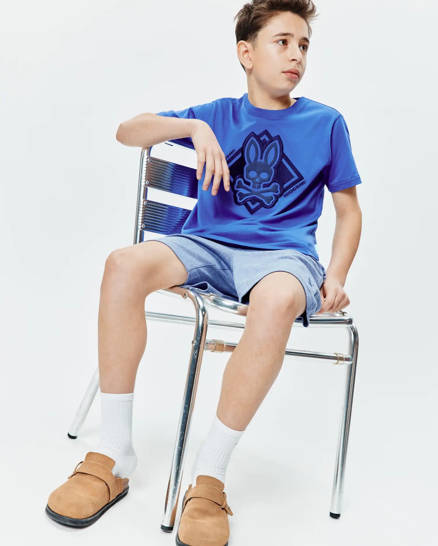 Psycho Bunny Kids Tees Tobias maglietta grafica blu in cotone Pima