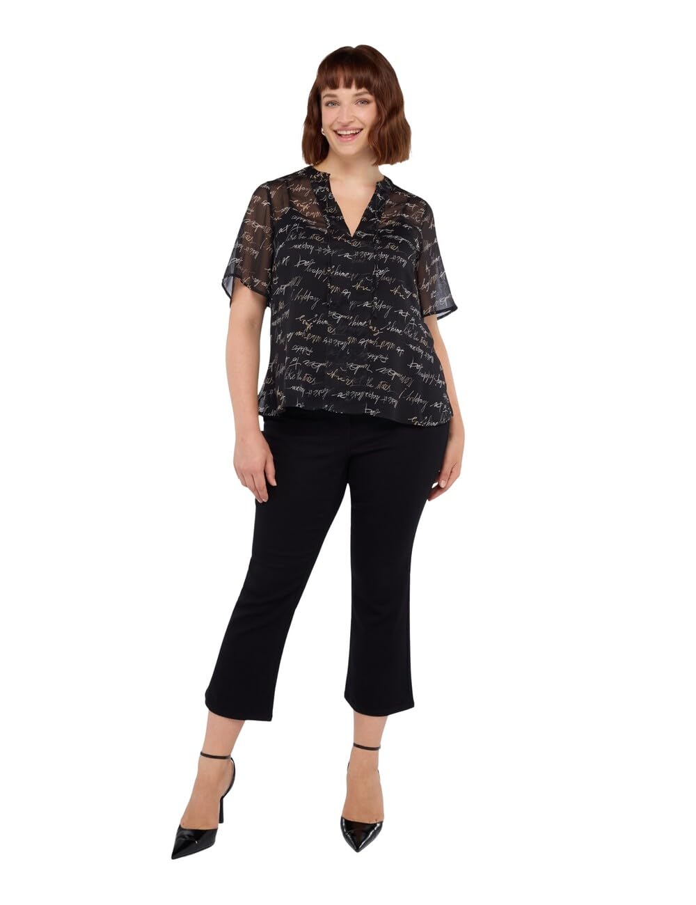 Fiorella Rubino Blusa stampa lettering in creponne 50 Plus