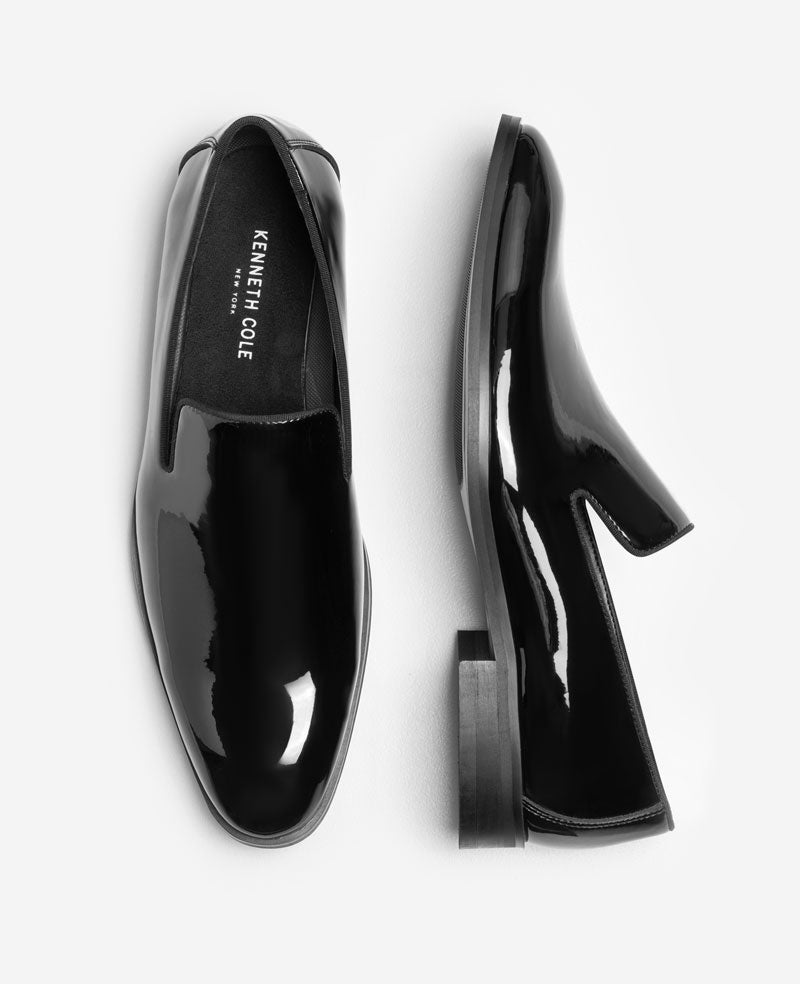 Kenneth Cole Reaction Shoes Harry Patent Venetian Loafer mocassini neri verniciati