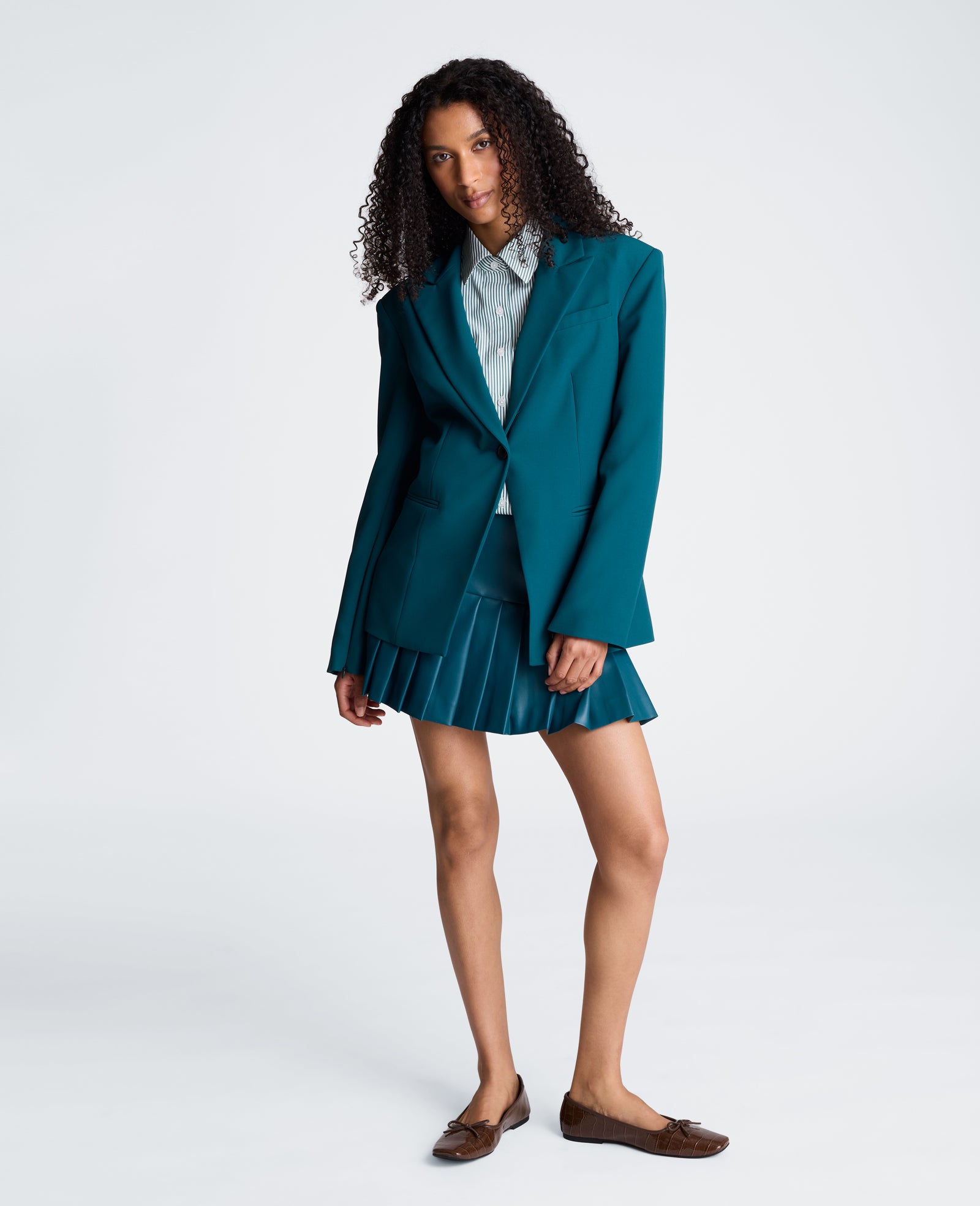 Kenneth Cole Reaction Clothing Slim One Button Jacket with Sleeve Zippers blazer Teal Dusk taglie 0–14