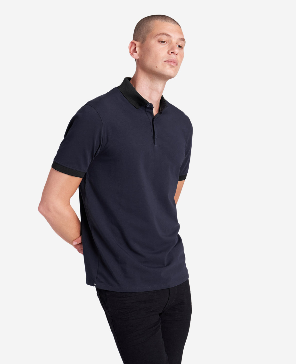 Kenneth Cole Reaction Clothing Colorblock Collar Solid Short Sleeve Polo polo blu navy