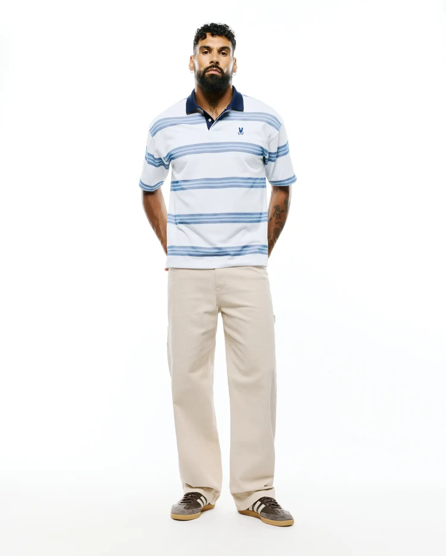 Psycho Bunny Men's Polos MEN'S DREW STRIPED PIQUE POLO MT0100238 polo bianca righe