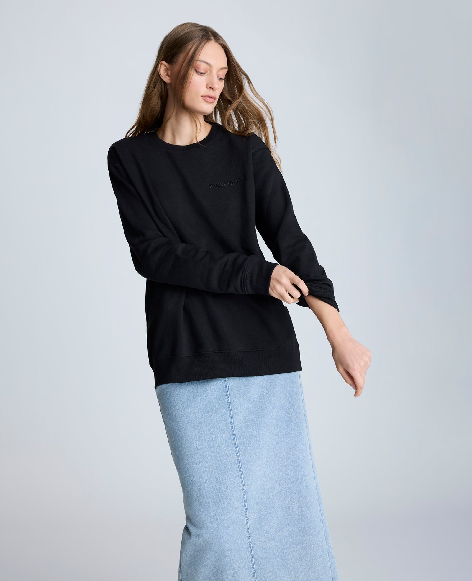Kenneth Cole Reaction Clothing Kenneth Cole Embroidered Logo Sweatshirt felpa nera in pile di cotone