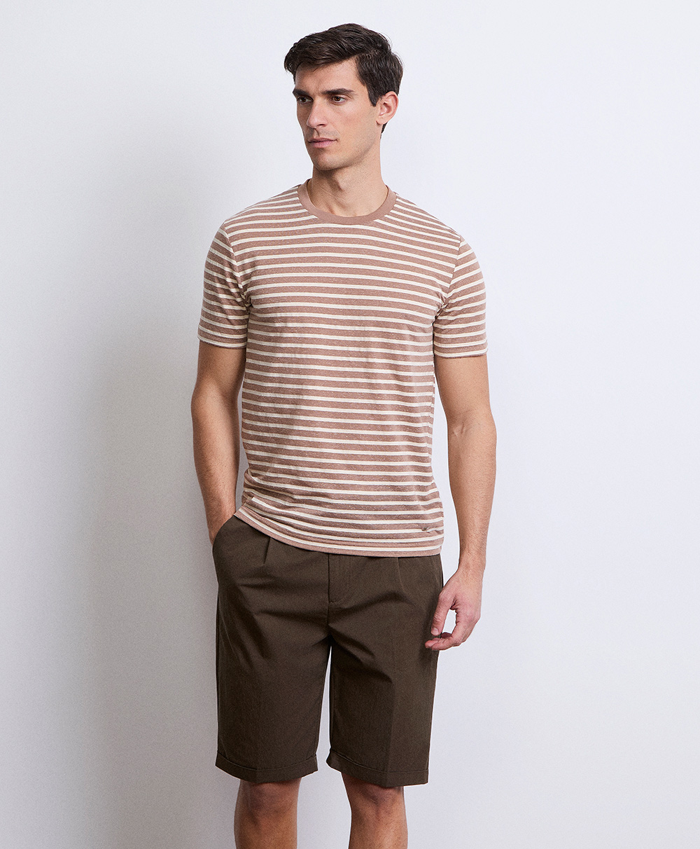 Markup Uomo Maglieria Girocollo misto lino rigato maglia uomo