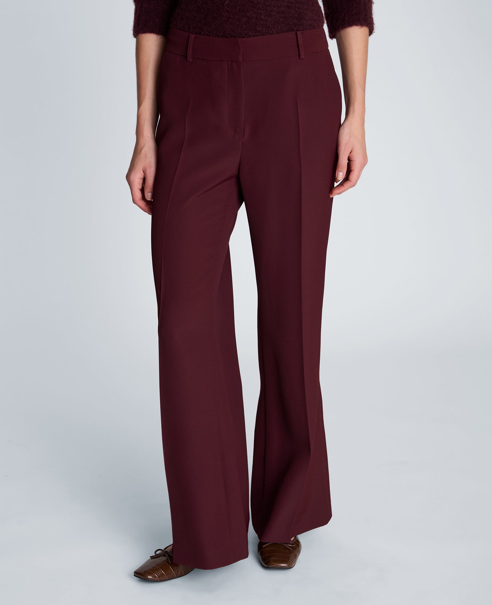 Kenneth Cole Reaction Clothing Fly Front Mid Rise Flare Pant pantaloni svasati rosso twill
