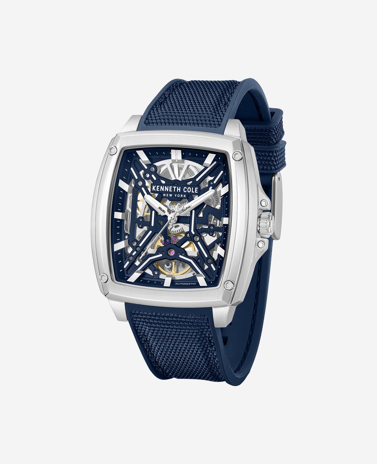 Kenneth Cole Reaction Watches Skeleton Automatic Silicone Strap Watch orologio blu automatico