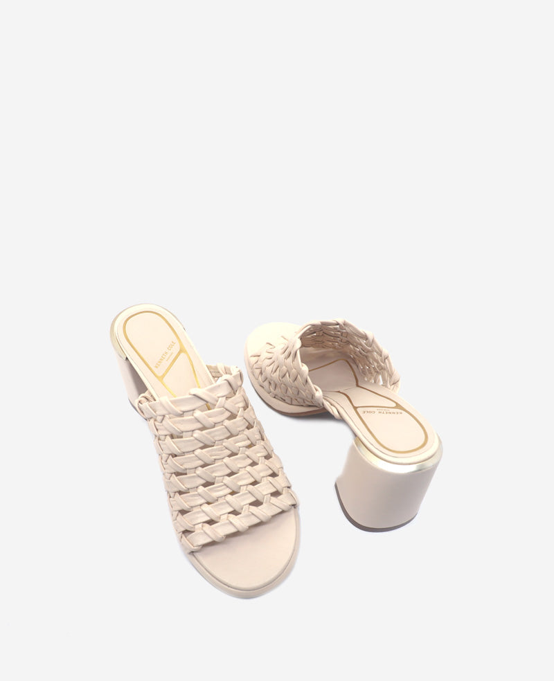 Kenneth Cole Reaction Shoes Solara Leather Woven Heel sandalo crema in pelle