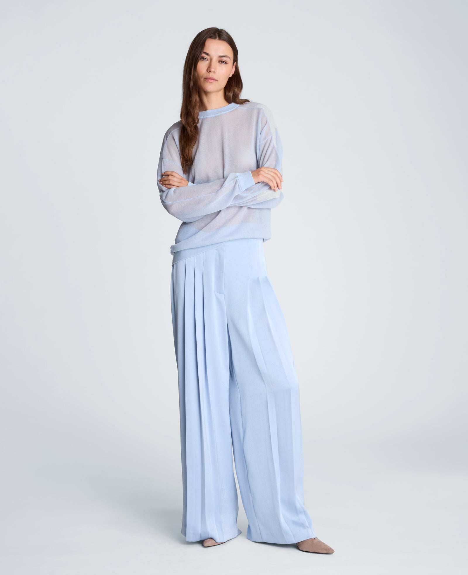 Kenneth Cole Reaction Clothing Sheer Crew Neck Sweatshirt felpa blu Serene Blue XS leggera