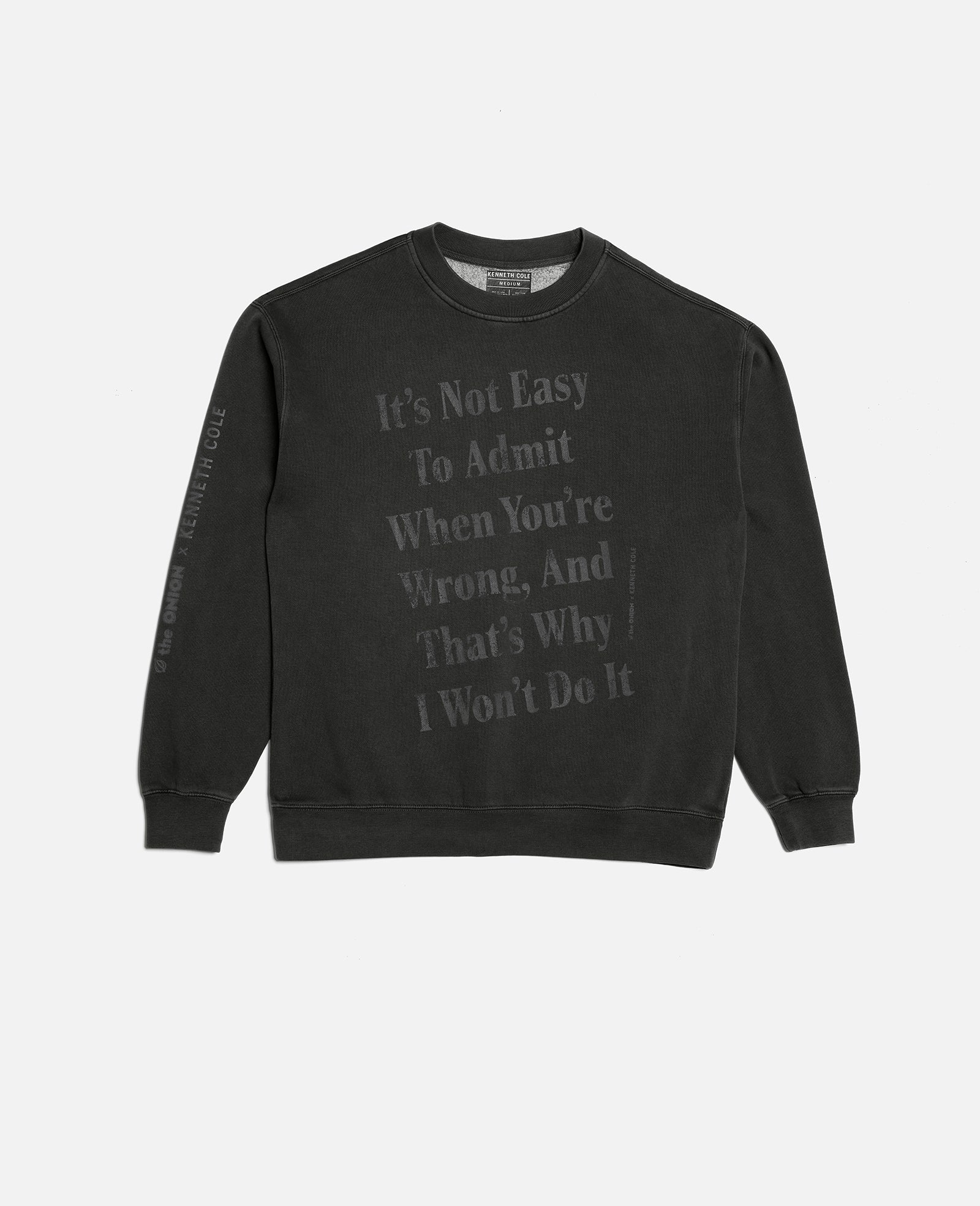 Kenneth Cole Clothing The Onion ADMIT YOU'RE WRONG felpa nera
