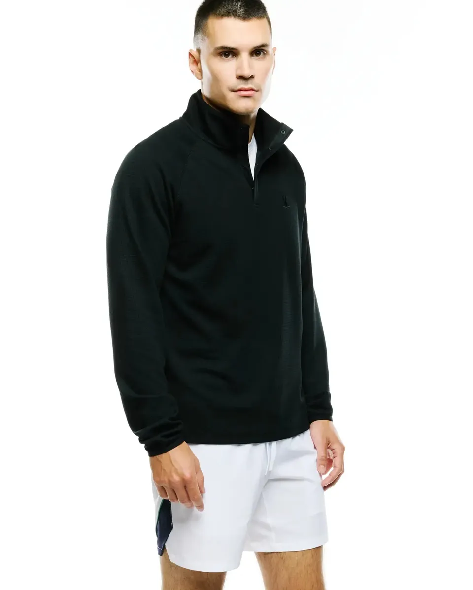 Psycho Bunny Men's Sweatshirts & Hoodies Men's Tomas Waffle Mock Neck felpa nera mezza zip