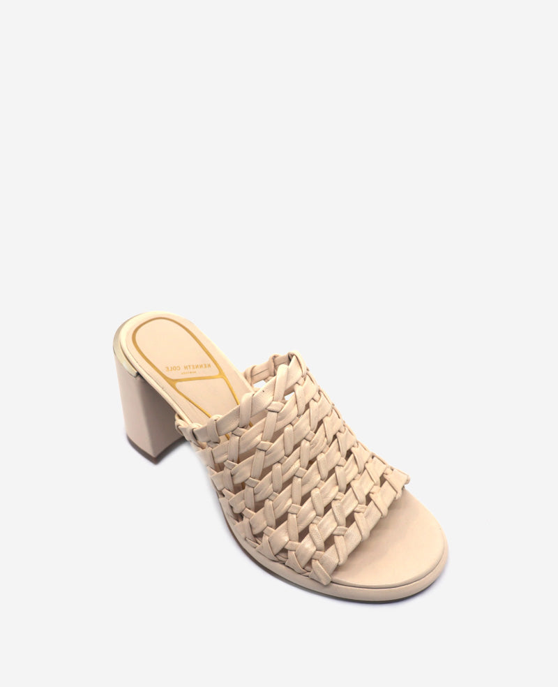 Kenneth Cole Reaction Shoes Solara Leather Woven Heel sandalo crema in pelle