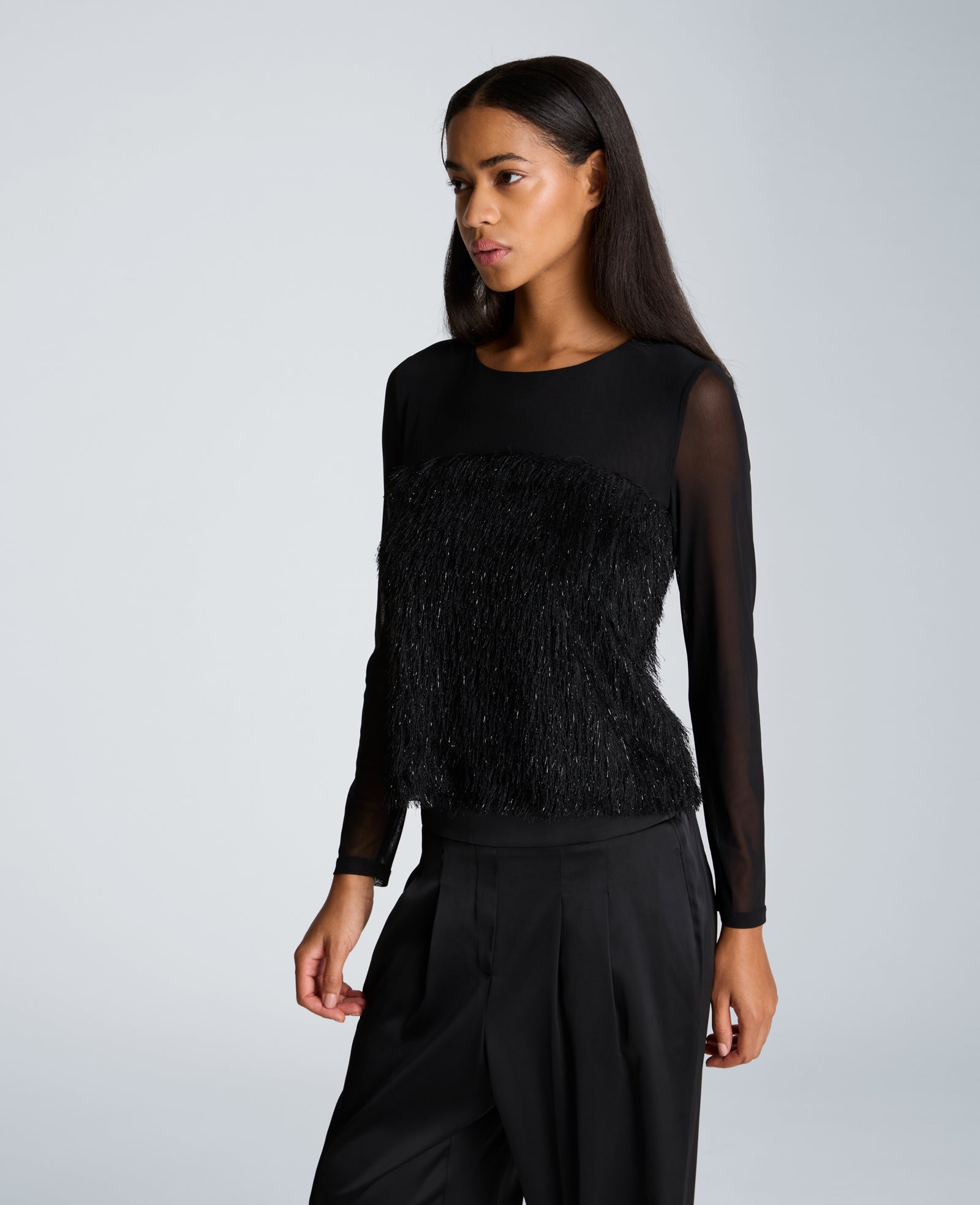 Kenneth Cole Reaction Clothing Long Sleeve Pullover maglia donna nera argento