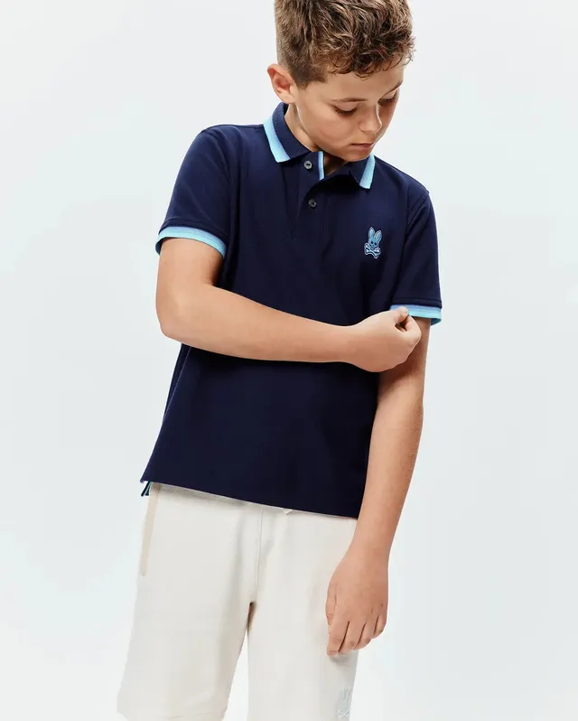 Psycho Bunny Kids Polo Shirts Holden Pique Polo KT0100100 polo blu in cotone Pima