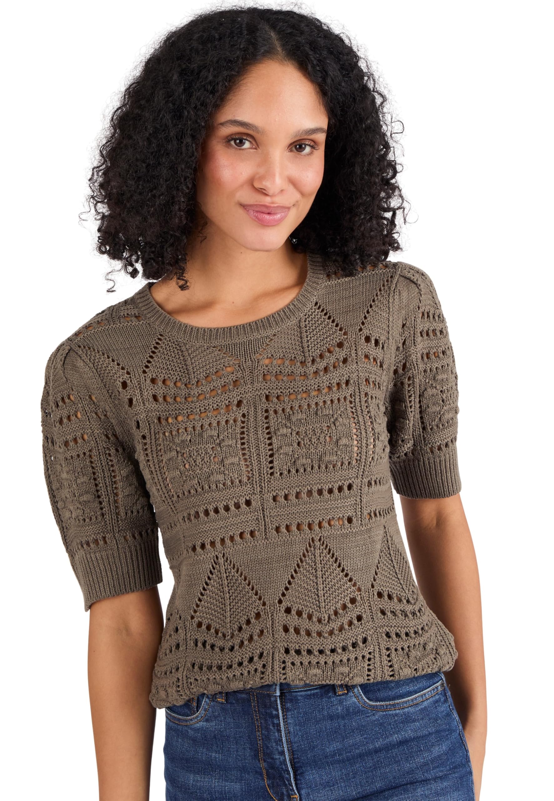 Damart Prêt-à-porter Maglione Maglia traforata Effetto Uncinetto Donna verde 38-44