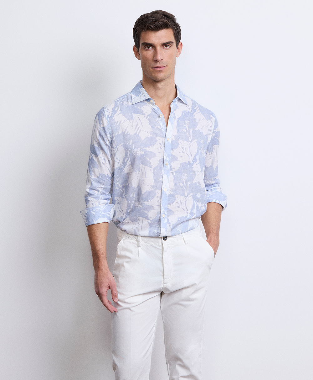 Markup Uomo Camicie Camicia in lino stampato collo francese
