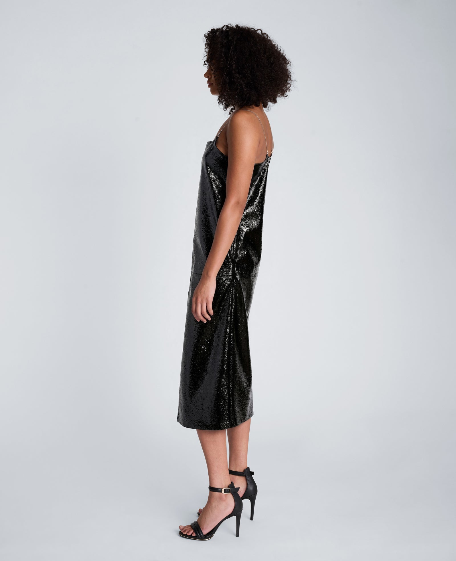 Kenneth Cole Reaction Clothing Metal Strap Midi Slip Dress vestito midi nero