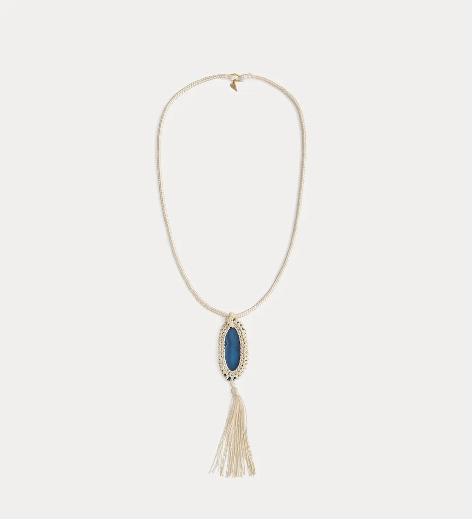 Forte gioielli rope and crochet necklace collana seta con pietra